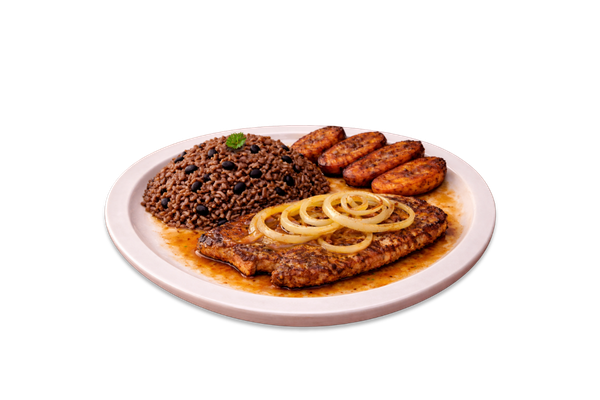 Pork Steak with Moro Rice and Sweet Plantains