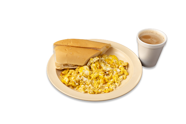 2 Eggs Fried or Scrambled with Cuban Toast & Coffee with Milk