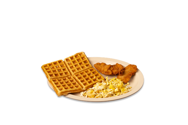 Grilled Chicken Breast, Waffles or Pancakes And 2 Eggs Fried or Scrambled