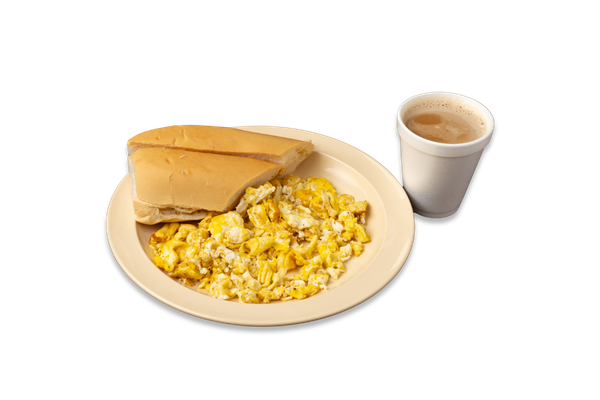 2 Eggs Fried or Scrambled with Cuban Toast & Coffee with Milk
