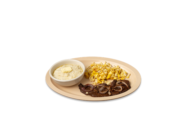 Steak, Grits, 2 Eggs Fried or Scrambled