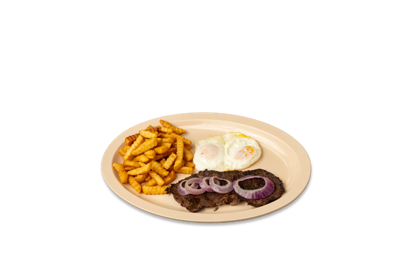 Steak, French Fries, 2 Eggs Fried