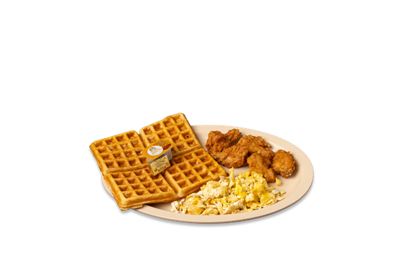 5 Chicken Wings, Waffles or Pancakes & 2 Eggs Fried or Scrambled