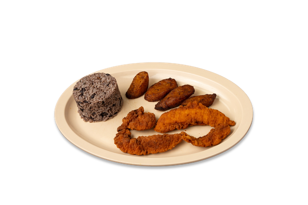Breaded Chicken Tenders with Black Beans Rice & Sweet Plantains